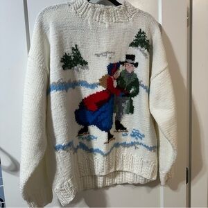 Gorgeous vintage hand knit skater and 1800’s lady Christmas winter sweater